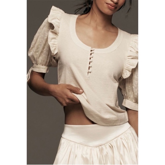 Anthropologie Tops - Anthropologie Cream Blouse with Embroidered Sleeves